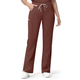 Dvoliaw Straight Leg Scrub Pants for Women with 7 Pockets & Drawstring Women's Scrub Pants Mid-Rise Straight Fit Cargo Pants Brown