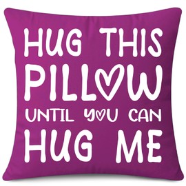 JOTOM Cushion Cover Hug This Pillow Until You Can Hug Me Square Lover Throw Pillow Cover 45x45 cm Cushion Case for Couple Heart Long Distance Gift Boyfriend Girlfriend Birthday Gifts (Purple)