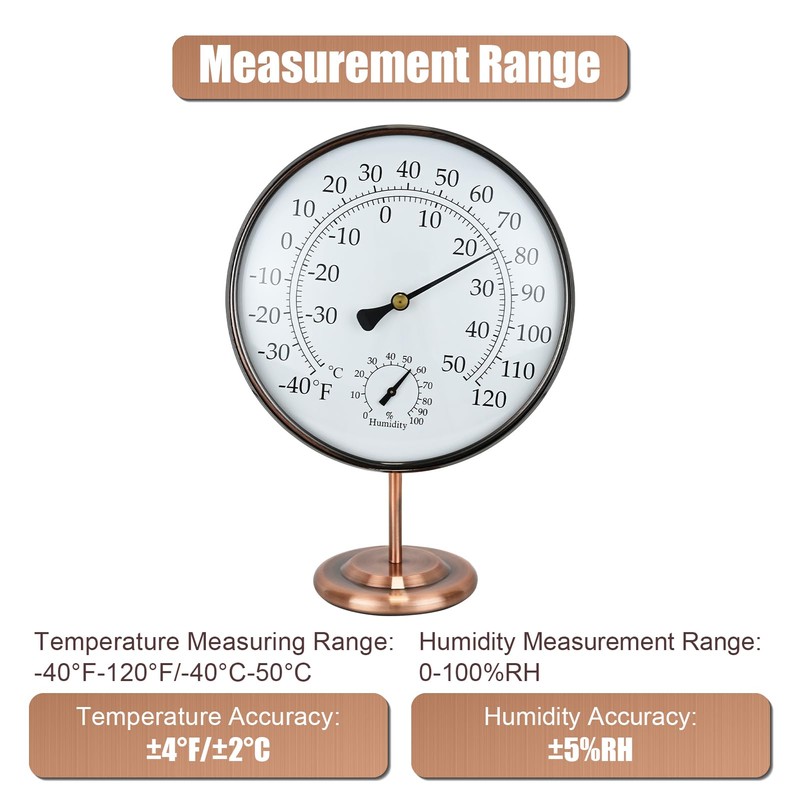 6’’ Outdoor Thermometer Hygrometer - Solid Brass Analog Temperature Gauge
