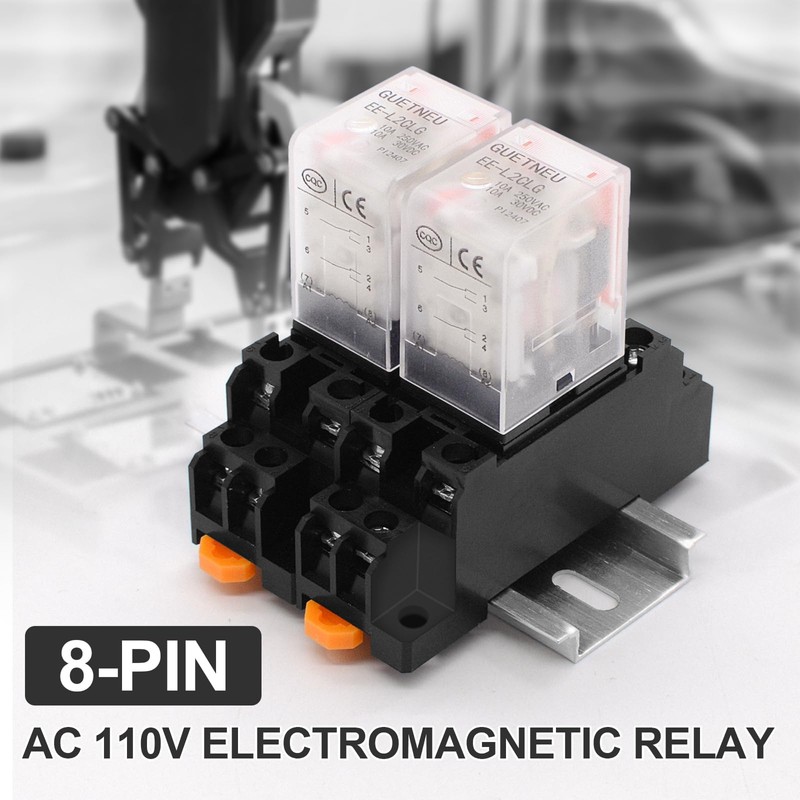 GUETNEU 2 Pcs Electromagnetic Power Relays, Red Indicator Light, 8-Pin