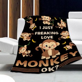 I Just Freaking Love Monkey,ok Blanket-Funny Soft Lightweight Food Flannel Blankets for Sofa Bed Camping Polyester Throw Blanket Gift for Girl Boy（40''x50''for Kids/Children）