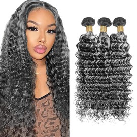 22 24 26 Inch P1BGray Bundles Highlight Loose Deep Wave Human Hair Bundles Color #1BGrey Remy Hair Two Tone Black Mixed With Silver Bundle Ombre Gray Bundle