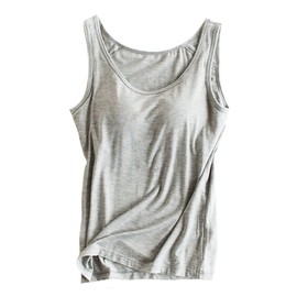 Womens Modal Built-in Bra Padded Camisole Yoga Tanks Tops Gray L