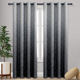 DWCN Ombre Blackout Curtains for Bedroom - Damask Patterned Thermal Insulated Energy Saving Grommet Curtains for Living Room, Set of 2 Gradient Window Curtain Panels, 52 x 84 Inches Long, Black