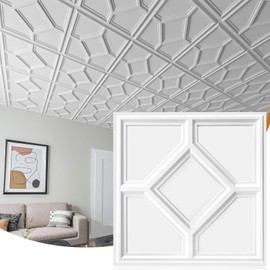 WOWSTAR 12-Pack 24"x24" Drop Ceiling Tiles, 3D Decorative Glue Up Ceiling Tiles, White