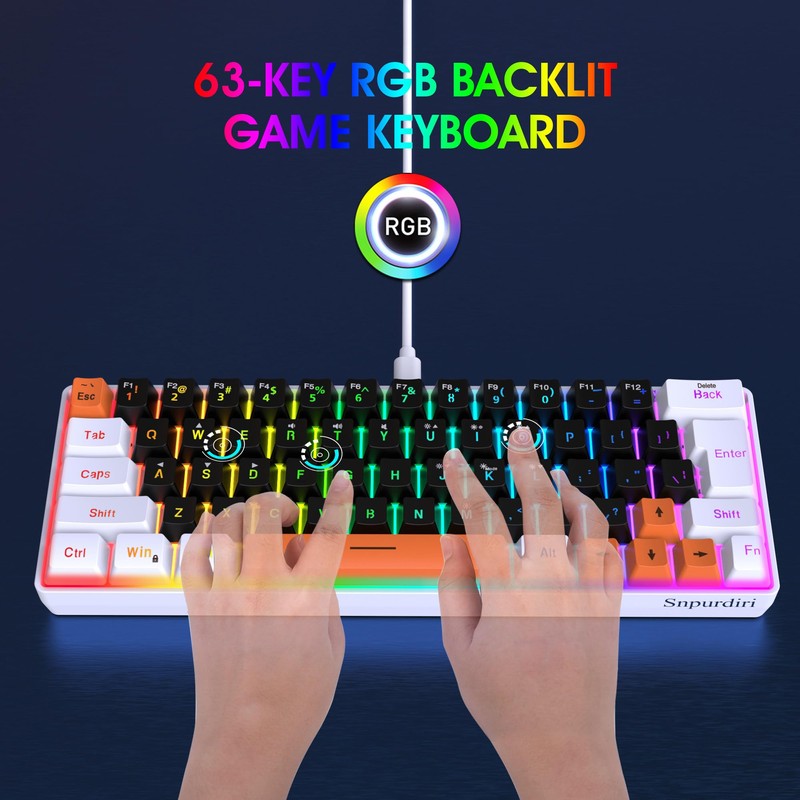 Snpurdiri 60 Percent Wired Gaming Keyboard, RGB Backlit Mini Gaming