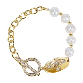 IDOKAWA Quality Natural Baroque Pearl Bracelet for Women 8-9mm Pearls with 7in Link Chain with Toggle Clasp Jewelry Gifts for Wife Mother Her Like Birthday Valentine's Day