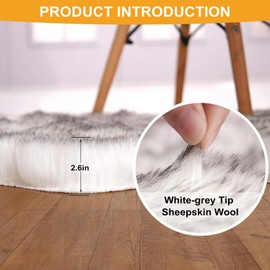 Faux Sheepskin Rug - Fluffy Fur Rug - Sheepskin Throw Washable Non Slip Soft Shaggy Area Rug, White Fluffy Rugs Small Rugs for Living Room Bedroom Bathroom Sofa Floor Decor 60 x90cm (White Gray)