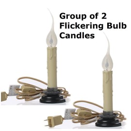 Group of 2 Primitive Flicker Bulb Electric Welcome Candle Lamps for Primitive and Holiday Displays by Factory Direct Craft (5" H)