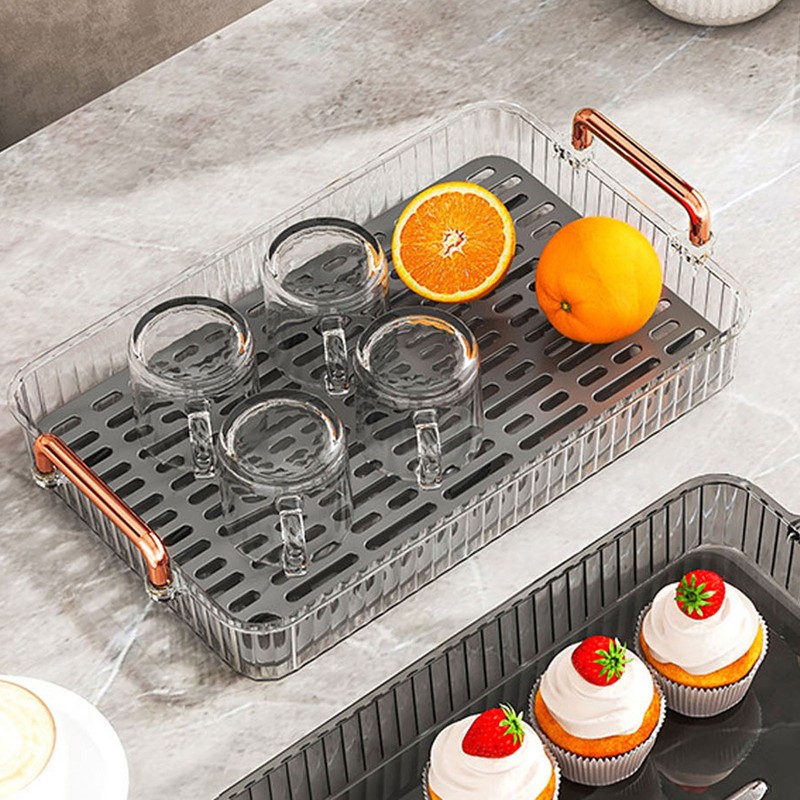 Tea Tray Build in Drainage Plastic Tray with Handles Rectangular