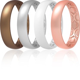 ThunderFit - Alianza de boda de silicona para mujer, transpirable, con ranuras de aireación, 4 mm de ancho, 1.5 mm de grosor, 12 anillos/8 anillos/4 anillos/1 anillo, Bronce, Plata, Blanco, Oro Rosa, 8.5 - 9 (18.9mm)