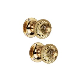 Infinity Decor Antique Style Regency Reeded Round Door Mortice Knob Set Brass - Nickel - Aged Brass 60mm (Polished Brass)