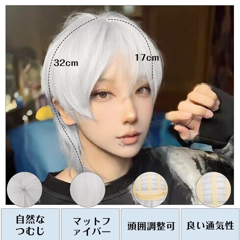 PEACOCO Men's Short Wig, Wig, Masculine Costume, Blonde Wig, Wolf,