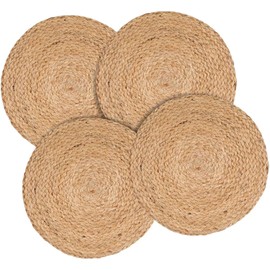Ripaz Vogue - Jute Placemat Round Handmade Mat 4, 6 & 8 Piece Set for Dining and Coffee Table - Natural Beige (25 x 25 cm, Set of 4)