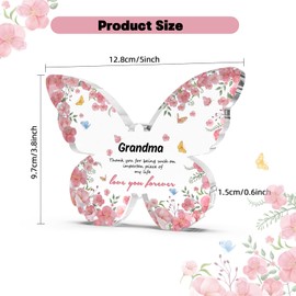 Bosillsm Mother's Day Birthday Gift for Grandma, Butterfly-Shaped, Acrylic Plaque Gifts for Grandma,Grandma's Birthday Gifts, Presents for Grandma on Her Birthday, Mother's Day, Christmas