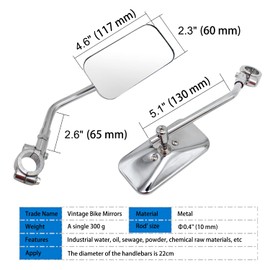XIFOWE Vintage Bike Mirror Metal bicycle mirror for handlebars Rearview Mirror Cruiser Bike Mirror Electric Bike Mirror Side Mirror Galvanized Steel Frame for The Retro Bike Parts