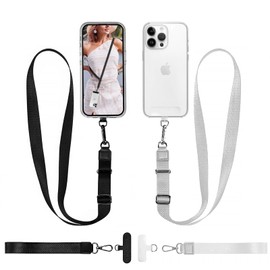 2-Pack Phone Lanyard - Includes 2 Adjustable Neck Straps, 2 Wrist Straps, 4 Phone Clips; Crossbody, Anti-Theft (Black + Gray)