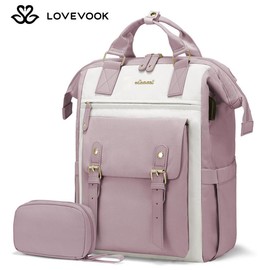 LOVEVOOK Fall Laptop Backpack with USB Port ,College School Backpack with Anti-Theft Pocket,Stylish Work Bag for Teacher, Nurse, Travel:_Purple Beige_15.6" - 13"L x 5"W x 17"H
