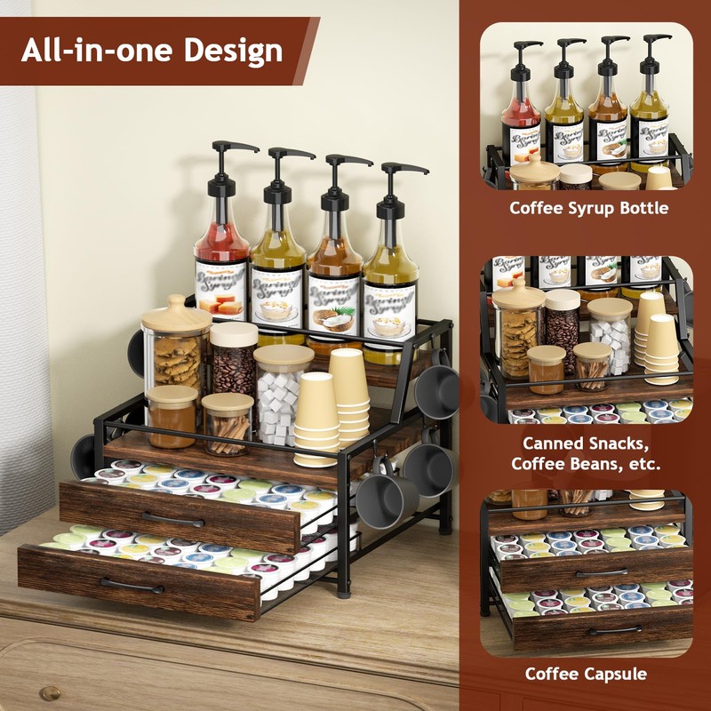 Homsorout Coffee Syrup Rack Organizer - 4-Tier 8 Syrup Wine