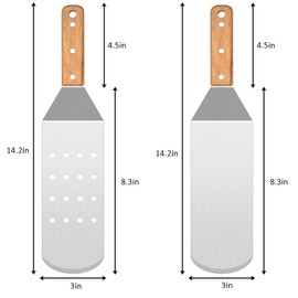 Metal Spatula Set, HaSteeL Stainless Steel Griddle Spatula Tools Kit with Wooden Handle, Heavy Duty Long Pancake Flipper Burger Turner for BBQ Teppanyaki Flat Top Grilling Cooking Outdoor & Indoor