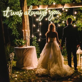 Meilcen Super Large LED Neon Sign 'it was Always You' Neon Night with Dimmable Wall Decor for Bedroom Living Room Bar Party Club Wedding Girls Birthday Wall Light Decor