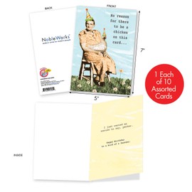 NobleWorks - 10 Funny Birthday Cards Assortment - Adult Retro Notecard Set, Bulk Boxed Humor - Bada-s Broads A2709BDG