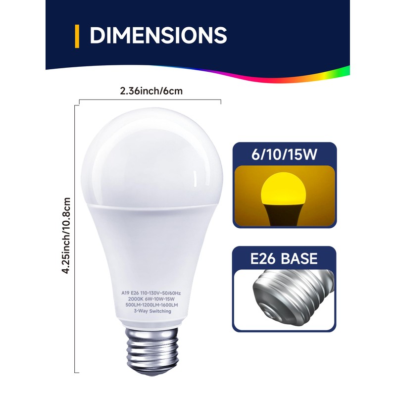 3 Way Light Bulbs 30 70 100W Equivalent, A19 Three