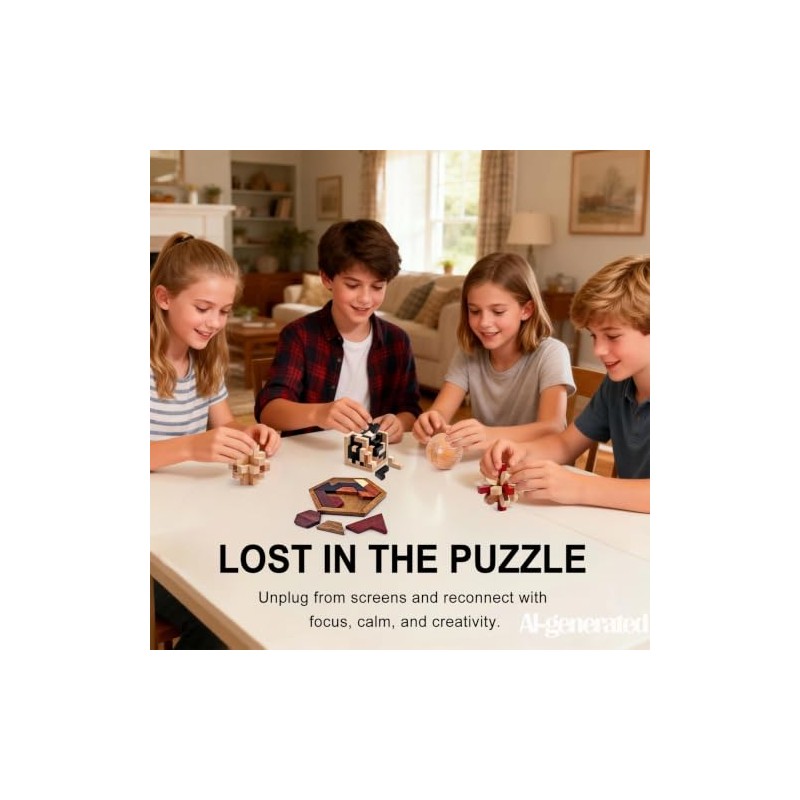 5PCS Wooden Puzzles for Adults & Kids – Cube &