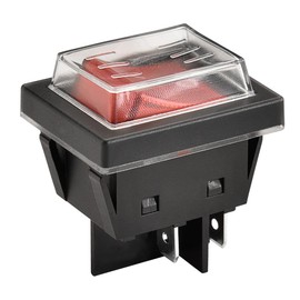 Heschen High Current Rocker Switch, 30A 250VAC, ON-OFF 2 Position, DPST, 4 Terminals, Red Light, T125, with Waterproof Cover (5, Red)
