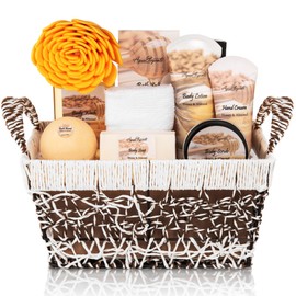 Aqua Elegante- Cestas de spa para mujer Juego de baño de lujo con kit de spa de miel y almendras Incluye lavado, baño de burbujas, L