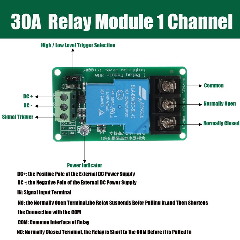 DIANN 4pcs 5V 30A 1-Channel Relay Module High Low Level