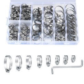 100PCS Hose Clamps Adjustable 8 Sizes(8mm-44mm), Stainless Steel Hose Clips Clamp for Flexible Hose Tube, Pipe Clamp Assorted with Screwdriver for Water Pipe, Automobile Pipe, Gas Pipe, etc