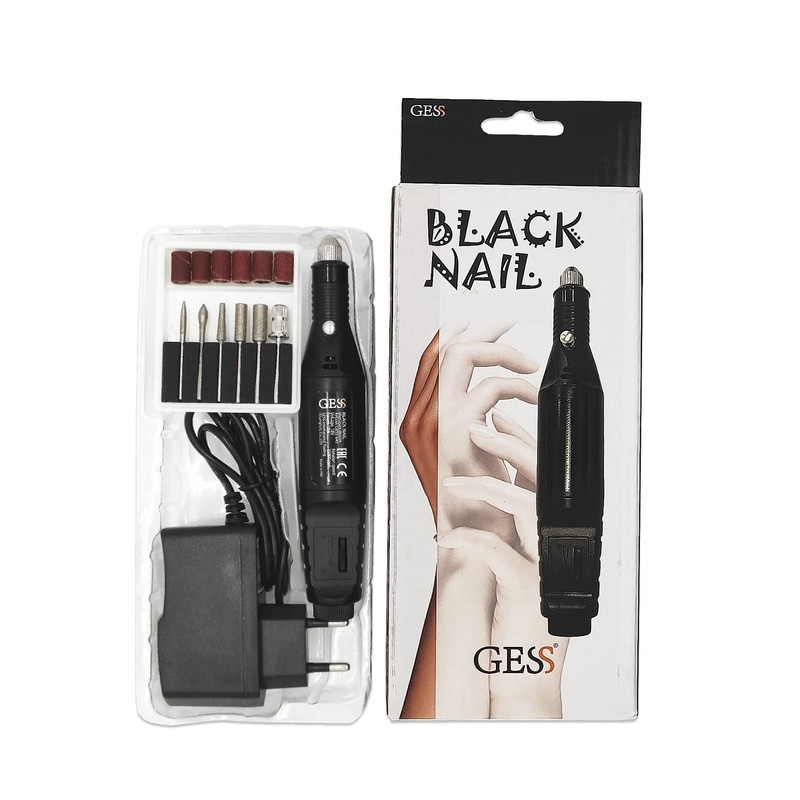 GESS Black Nail Electric Manicure Pedicure Set 6 Diamond Attachments