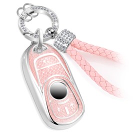 Coverforkey for Buick Key Fob Cover with Fashion Braided Keychain, Enchanting Diamond Patterns Soft Case for Enclave Encore GX Envision LaCrosse Regal Tourx (6 buttons) (Pink, A)