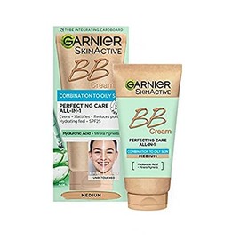 Garnier Oil-Free Perfecting All-in-1 BB Cream, Shade Medium, Tinted Moisturiser SPF25, Mattifies Skin & Evens Complexion, With Hyaluronic Acid, Aloe & Mineral Pigments, 50ml