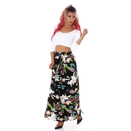 Jela London Women's High Waist Maxi Skirt Flowers Summer Pockets Long, black