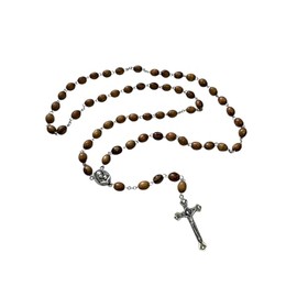 FROM THE HOLY LAND Olive Wood Rosary Necklace, Crafted in Bethlehem & Jerusalem with Terra Jerusalem Soil and Authenticity Card