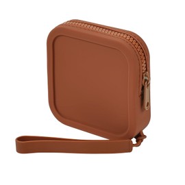 HHQQWZ Small Square Portable Silicone Makeup Bag for Women Girls, Small Travel Lovely Waterproof Toiletry Cosmetic Bag, Zipper Closure Organizer Makeup Case with Handle (Dark Brown)