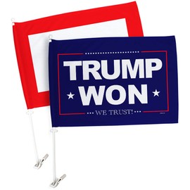 Trump Flag Trump Won Car Flags Pack + Blue Star Banner Military Veterans Armed Forces Memorial Vehicle Auto Window Decor Bandera para Carros Outdoor Pole Accessories, Made in USA