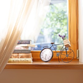 SELECTED GOODS HUB Bicycle Table Clock – Cute Decorative Black Metal Tabletop Analog Clocks – Unique Retro Mantel, Desk, Shelf Decor for Living Room, Kitchen, Bathroom or Office - Cool Bike Clock