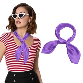AWAYTR 23.6" Satin Neck Scarf Small Hair Scarf Women Silk Head Scarf Costume Bandana Girls Vintage Handkerchief Ribbon Scarf (Purple)
