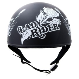 Milwaukee Leather Hot Leathers HLD1021 'Lady Rider' Flat Black Motorcycle DOT Approved Skull Cap Half Biker Helmet - X-Small