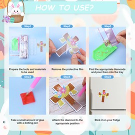 Easter Diamond Art Painting Magnets, 16PCS Easter Diamond Art Magnets for Refrigerator, DIY Eggs Bunny Diamond Flower Basket Painting Magnets Accessories Art Kits for DIY Easter Crafts Home Decor