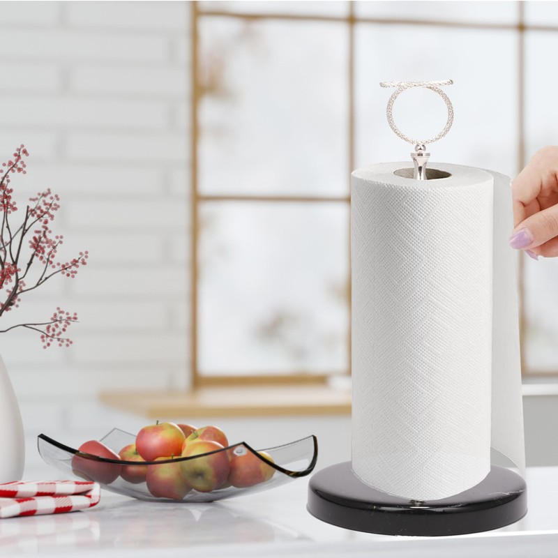 Y Luxe Black-Silver Marble Countertop Paper Towel Holder - Elegant