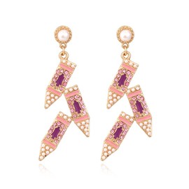 Pencil Earrings Book Earrings for Teachers Teacher Earrings for Women Crystal Pearl Enamel Pencil Jewelry Teachers' Day Back Earrings (Pencil-Pink)