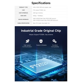Waveshare Industrial USB to RS232 Adapter with Original FT232RL FTDI Chip, USB Type A to RS232 Male DB9 (9 Pin) Serial Converter Cable for Cashier Register, Modem, Scanner, Digital Cameras，Length 1.5m