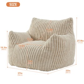 Giant Bean Bag Chairs for Adults with Filling Plush Fluffy Bean Bag Chairs for Teens with Armrests Comfy BeanBag Lazy Couch Sofa Chair for Bedroom Living Room Reading