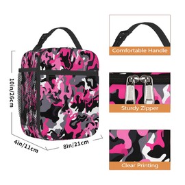 GzLeyigou Abstract Camouflage Pink Lunch Box Thermal Cooler Bento Tote Bags Portable Insulated Lunch Bag for Girls Boys School Women Men Beach Picnic Travel