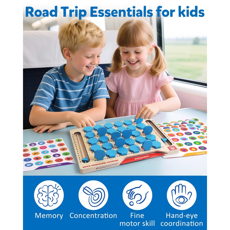 Coogam Memory Matching Game, Wooden Board Travel Toy with Memory