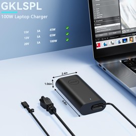 GKLSPL 100W USB Type C AC Adapter Compatible with Dell Pro Rugged 13 12 10 Pro Max 16 14 XPS 14 2025 Laptop Power Adapter,Support PD 3.0 Fast Charger